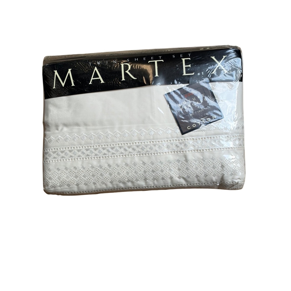 Martex Lace Ecru Twin Sheet Set 200 TC Luxury Percale 100% Cotton Vintage